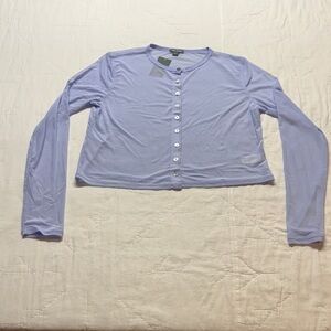 Y2K Retro Mall Style Sheer Mesh Long Sleeve Button-Down Top in Periwinkle L NWT